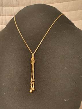 Vintage Gold Tone Lariat Style Draped Chain Necklace Fixed Drop Back Clasp EUC